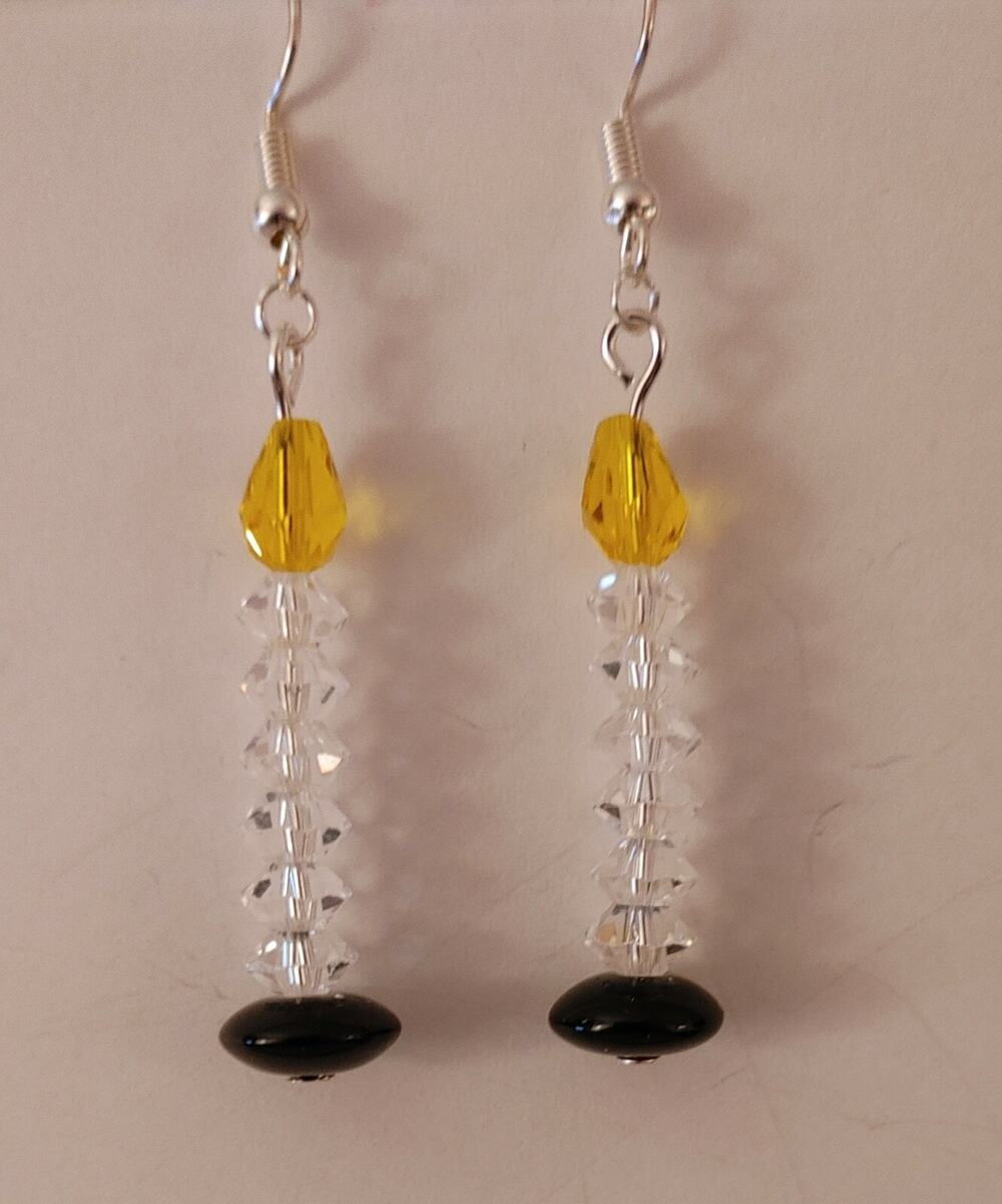 Handmade Christmas Candle Beaded Dangle Earrings Yellow Clear Black #C61
